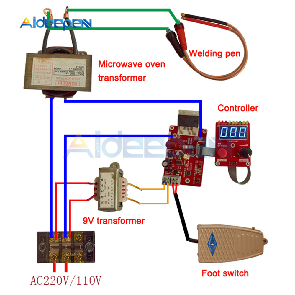 40A/100A Spot Welding Machine Double Pulse Encoder Time Current Controller Control Panel Board AC 110V 220V to 9V Transformer