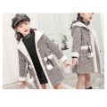 Kids Wool Coats Winter Girls Blends Jackets Clothing V-Neck Long Plaid Single Breasted Preppy Style Children Outerwear Clothes67