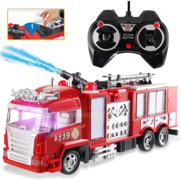 RC Rescue Fire Engine Toy Truck Radio Control RC Fire Truck with Working Water Pump Shoots and Squirts Water