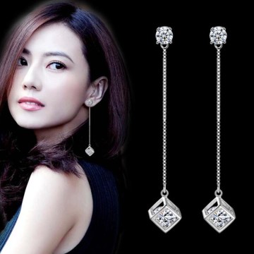 NEHZY 925 sterling silver new Jewelry High Quality Woman Fashion Retro Long Tassel Cubic Zirconia Checkered Pop Earrings