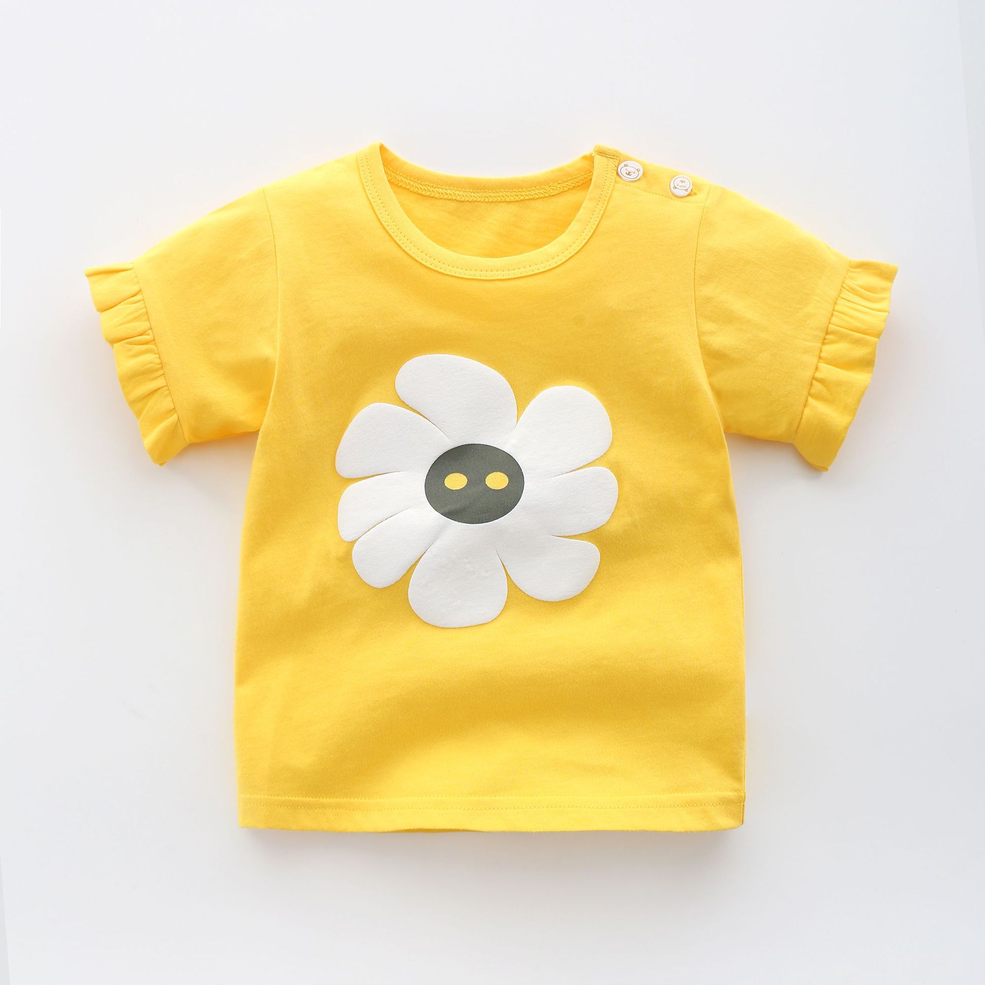 Unisex Baby Summer T Shirt Cartoon Printed Flower Rainbow Tops Tees Kids Children Casual Clothing Cotton T-shirt For Girls Boys