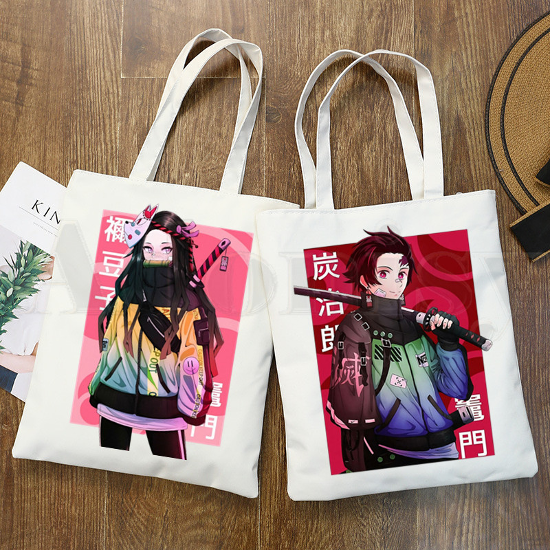 Demon Slayer Kimetsu No Yaiba Kamado Tanjirou Handbags Shoulder Bags Casual Shopping Girls Handbag Women Elegant Canvas Bag