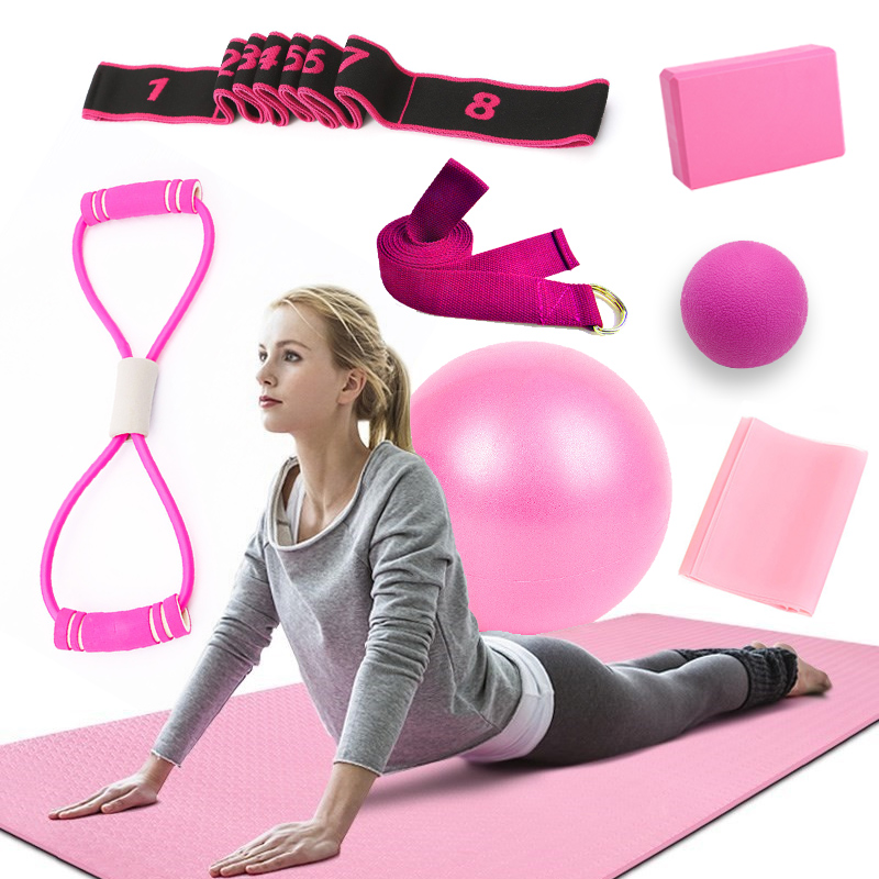 7 Pieces Sets For Fitness Trainning Exercise Gym Accessories Yoga Resistance Bands Pilates Ball Home Block Brick Drop Ship