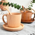 Coffee Tea Mug Beer Watter Bottle Cup Spoons Beech wood coffee cup solid wooden Cup Plate Coaster with handle