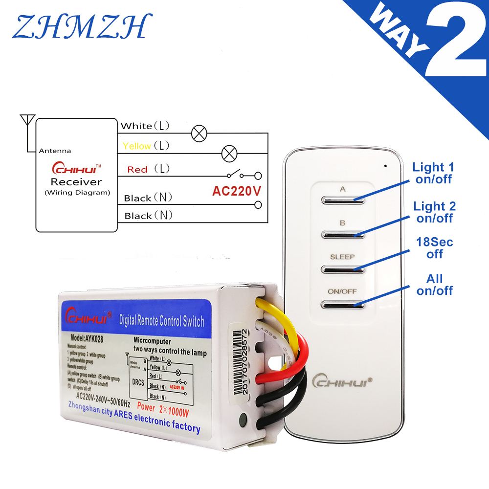 CHIHUI AC 220V--240V 4 Way 5 Sections ON/OFF Smart Digital Wireless Remote Control Switch Receiver Transmitter for Lamps 3 Ways