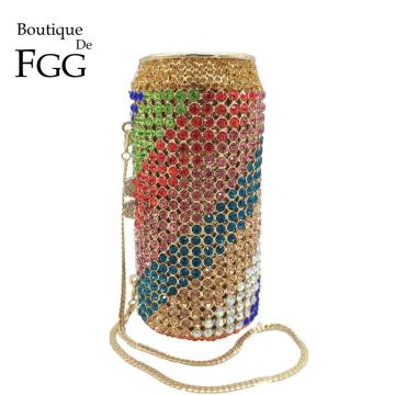 Boutique De FGG Fashion Designer Beer Can Clutch Evening Bags for Women Formal Party Cocktail Stylish Crystal Purses Handbags