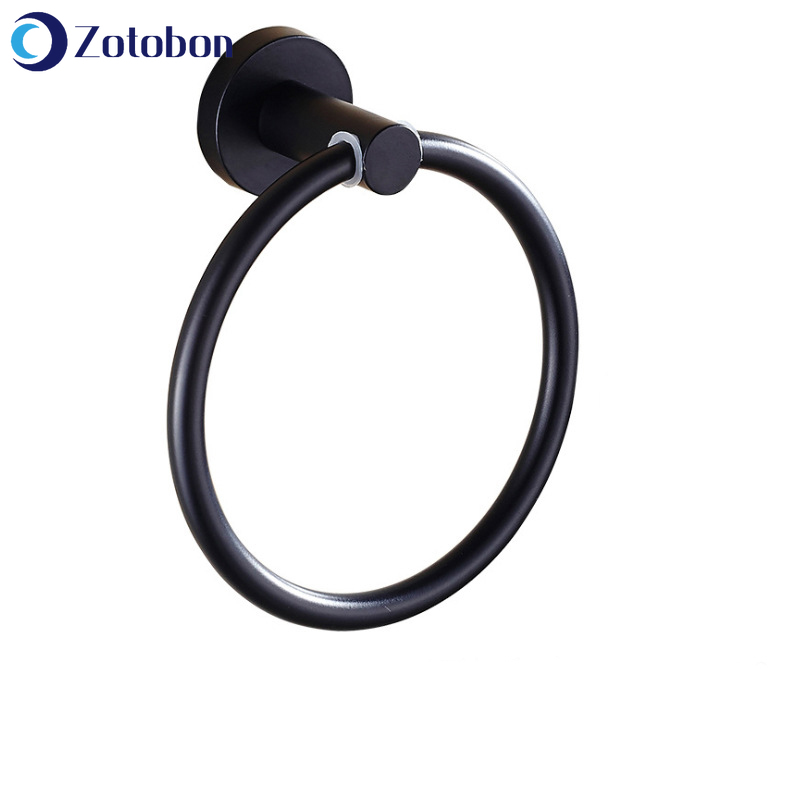 ZOTOBON Stainless Steel Black Towel Ring Holder Paper Holder Robe Towel Hooks Bathroom Accessories Wall-Mounted Towel Bars M127