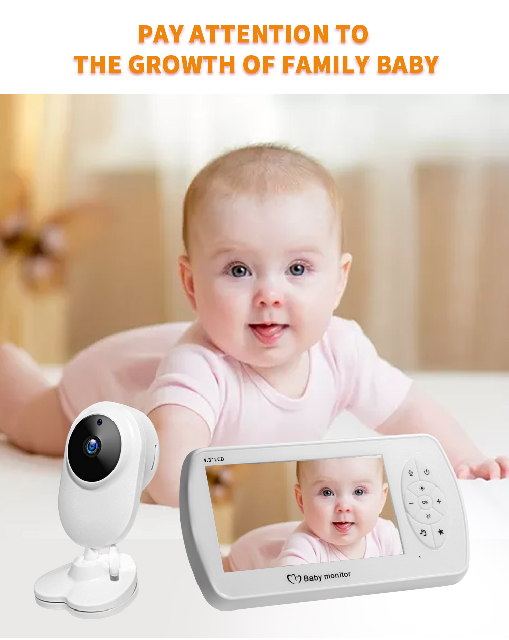 1080P 4.3 inch Screen Wireless Video Nanny Baby Monitor With Camera Security 2MP Babyfoon Temperature Monitor Night Vision