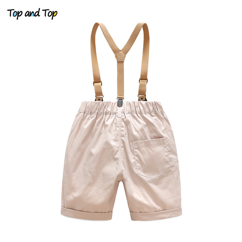 Top and Top Summer Toddler Baby Boys Clothing Sets Short Sleeve Bow Tie Shirt+Suspenders Shorts Pants Formal Gentleman Suits