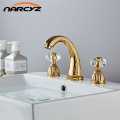 Basin Faucets Gold Brass Modern Bathroom Sink Faucet Double With drill Handle 3 Hole Bathbasin Counter Mixer Taps XR8260
