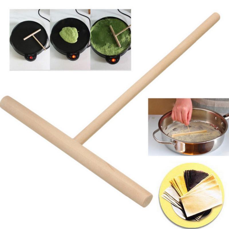 1pcs Kitchen Home Tools Wooden T Shape Rake Round Batter Pancake Crepe Spreader DIY Pancake Canteen Specially Supplies Dropship