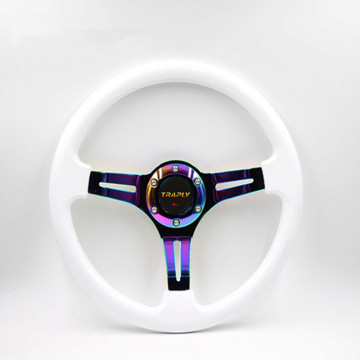 Universal 350mm ABS Car Sport Steering Wheel Deep Dish 14 inch Drifting Neo Chrome Racing Steering Wheel with Horn