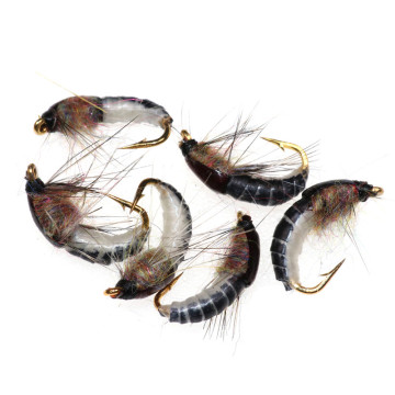 6Pcs #12 Fishing Artificial Insect Bait Lure Realistic Nymph Scud Trout Fly Fishing Lures Simulated Scud Worm Fishing Lure