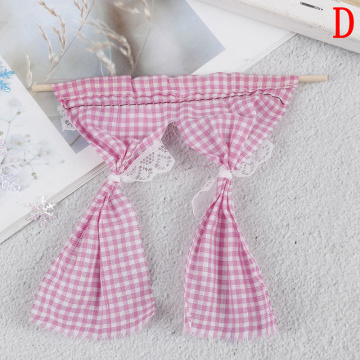 Cute Dollhouse Miniatures Lattice and Lace Pink Cotton Curtain for 1/12 Scale Dolls House Bedroom Furniture Decor Acc