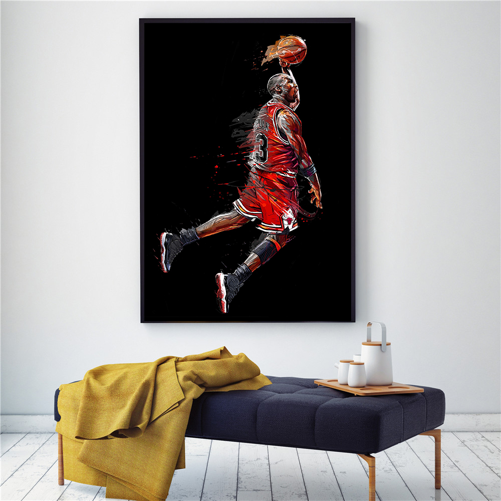 Abstract Art Painting Poster Flying Slam Dunk Basketball Wall Picture Decorate Living Room Bedroom Sports Canvas