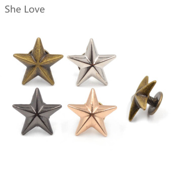 Chzimade 10pcs Metal Star Pentagram Stud Rivet Spike Punk Screw for Leathercraft Bags Shoes DIY Decorated Garment Decor