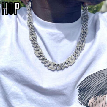 Hip Hop 17MM Bling AAA+ Iced Out Alloy Rhinestones Coffee Bean Prong Cuban Link Chain Necklace For Men Jewelry