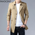 Mens Trench Long Coat Fashion Male Solid Color Casual Mens Trench Coat Jacket Spring Autumn Overcoat Military Turn-down Collar