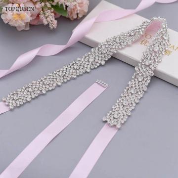 TOPQUEEN S28B Wedding Dress Belt Wedding Gown Belt Skinny Rhinestone Women Belts Crystal Bridal Sash Belt Silver Diamond Belt