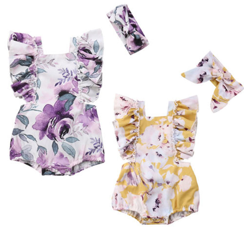 Pudcoco US Stock Fashion Newborn Infant Baby Girls Flower Romper Off Shoulder Jumpsuit + headband Sunsuit Outfit 0-24M