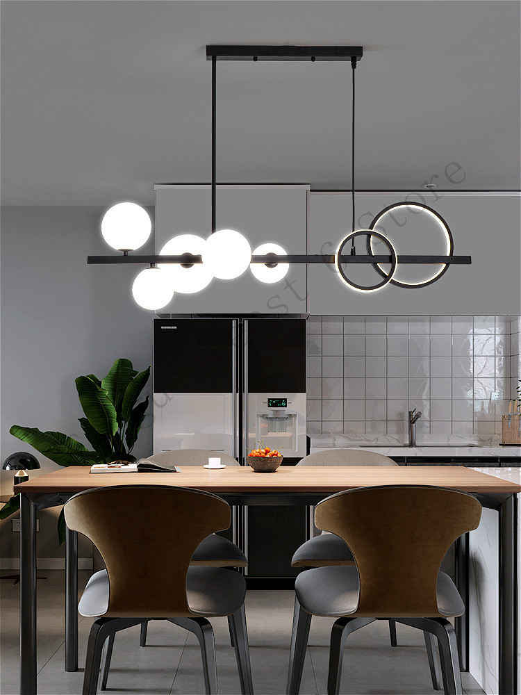 Modern restaurant LED chandelier lighting Nordic creative glass ball black long hanging lamp restaurant bar cafe Pendant Lamp