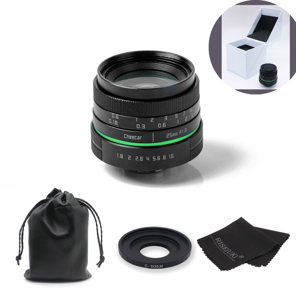 New green circle 25mm CCTV camera lens For Canon EOS M / M2 / M3 with c-eosm adapter ring + gift +bag+ big box