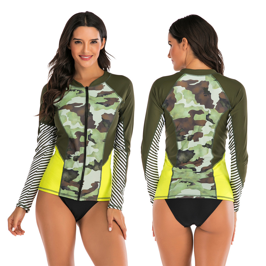 2020 Long Sleeves Rash Guard Surf Swimwear Women Floral Leaf One Piece Swimsuit for Diving Swimming Suit Rashguard Wetsuits#g3