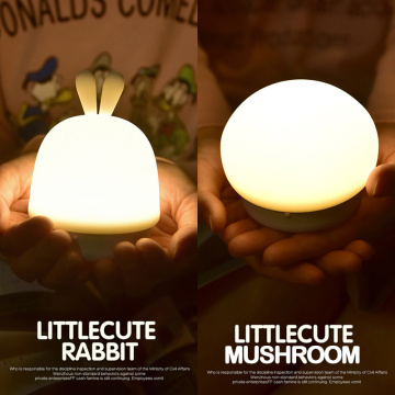 Cute Silicone Touch Sensor LED Night Light For Children Baby Kids Rabbit Mushroom Timing Function USB Charging LED Night Lamp