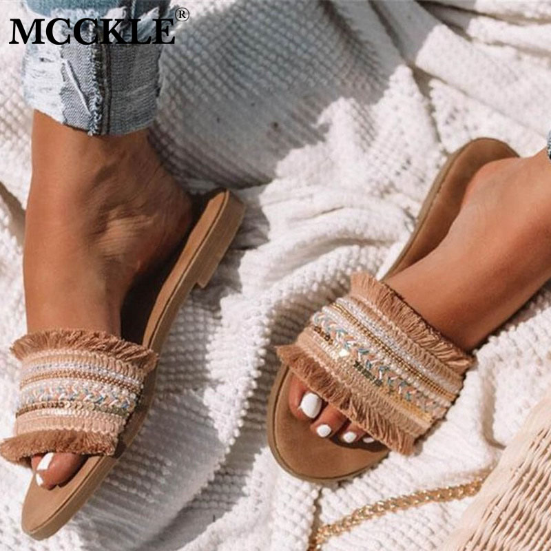 MCCKLE Women Slippers 2020 Summer New Rome Retro Flat Casual Shoes Female Slip on Slides Woman Shoes Plus Size Sandalias Mujer