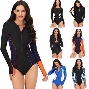 New Plus size Diving One Piece Swimsuit Long Sleeve Solid Women Swimwear Bathing Suit Rash Guard Surfing Swimming Suit Rashguard