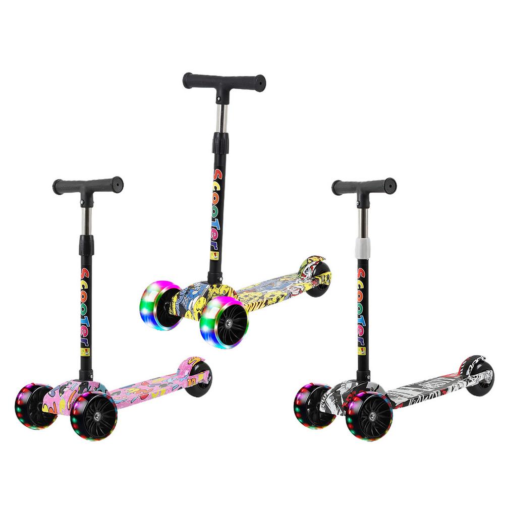 Folding Scooters With 3 Light Up Wheel Portable Adjustable Height 5 Levels Widened Pedals Lightweight Scooter For Kids