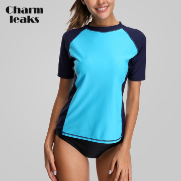 Charmleaks Women Short Sleeve Rash Guard Shirts Rashguard Swimwear Surf Top UPF 50+ Running Shirt Biking Shirts Swimsuit