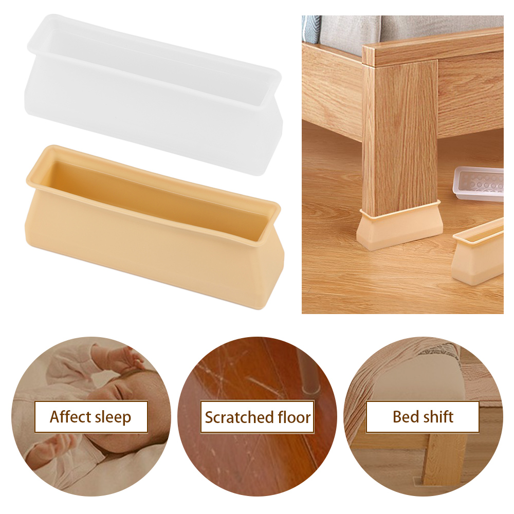 4pcs Furniture Floor Protector Pad Silicone Anti slip Chair Leg Caps Rectangular Feet Cover Wood Sofa Table Child Bed Stopper