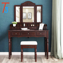 Drawers Dressing Table In Wood With Cushioned Stool