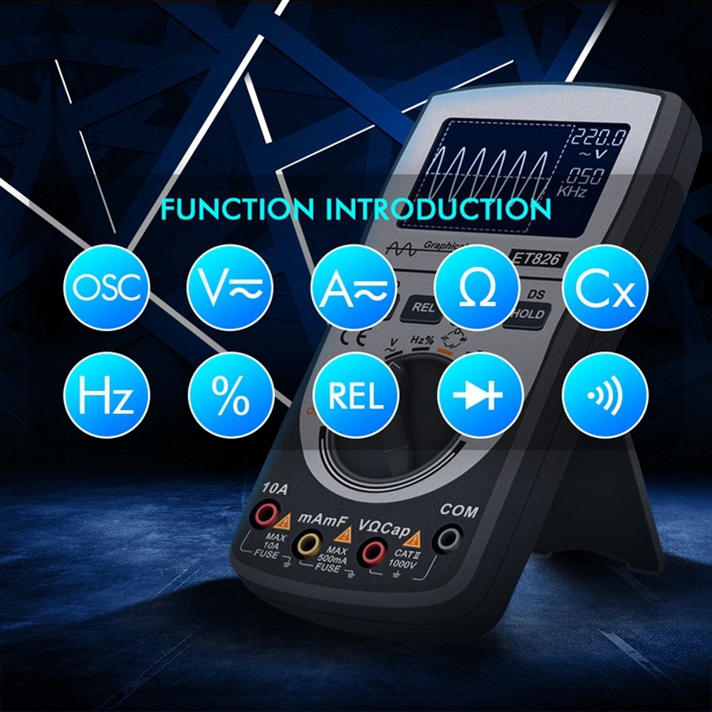 2in1 Multimeter Oscilloscope ET826 Digital Multimeter HD Screen 200K Highspeed Intelligent Waveform Count 4000 Ranges Multimeter