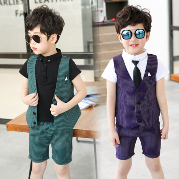 2019 Spring Autumn Baby Boy Suit Blazers British Wind Children's Boy Suits Gentleman Vest Short Pants Kids Formal Wedding Suits