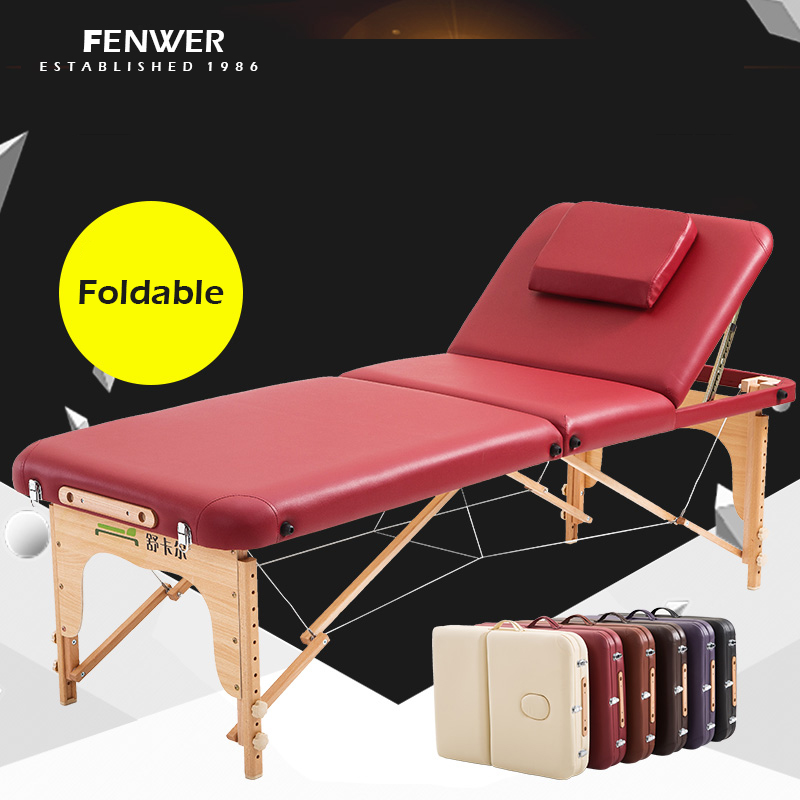 FENWER Folding Beauty Bed 186cm length 60cm width Professional Portable Spa Massage Tables Foldable with Bag Salon Furniture Woo