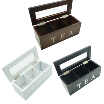 Wooden Storage Box 3 Grid Wooden Tea Box Kitchen Storage Box With Lid Coffee Tea Bag Storage Rack Bamboo Chest Gift Case