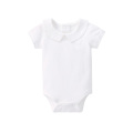 Pureborn Newborn Baby Bodysuit Solid Basic Baby Onesies Long Sleeve Jumpsuit Peter-pan Collar Cotton Baptism Onesies Playsuit