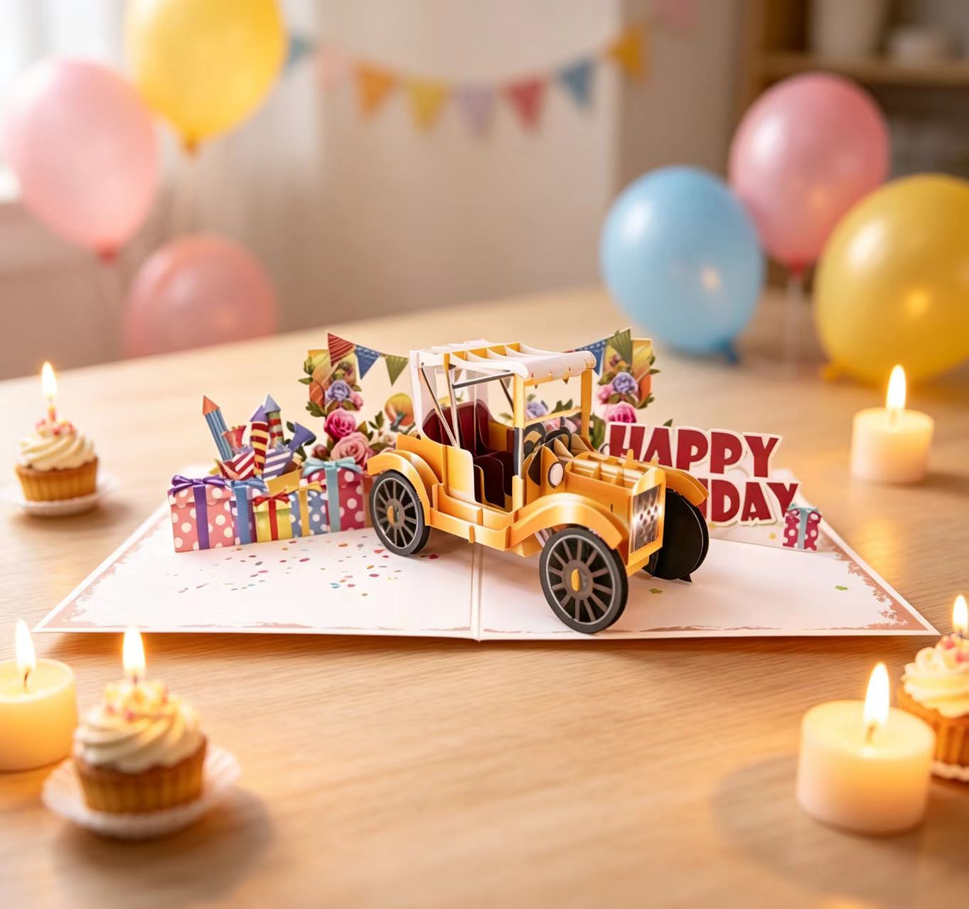 Happy birthday car pop up greeting card