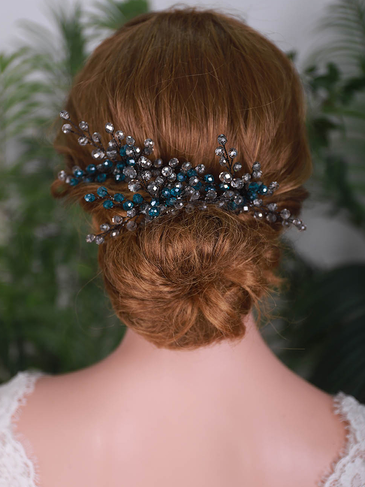 Bohe Wedding Accessories Blue Crystal Romantic Bridal Headwear 3PCS Women Headdress Vintage Hair Pin Hair Jewelry For Bride