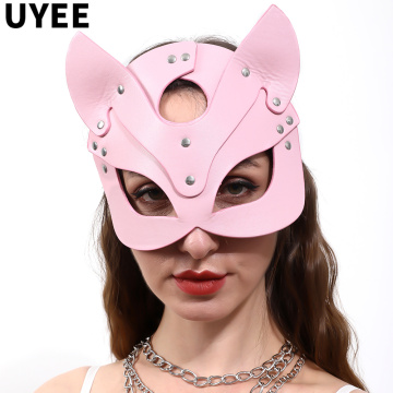 UYEE New Sexy PU Leather Pink Eye Fetish Erotic Cat Ear Halloween Rave Carnival Club Catwoman Masquerade Party Cosplay Masks