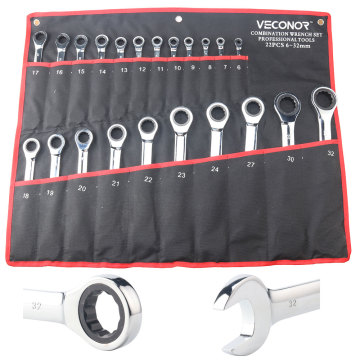 6-32mm Ratchet Wrench Set of Hand Toos 72 Teeth Ratcheting Spanner Mirror Polish High Torque with Storage Pouch