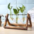Glass Vase Planter Table Desktop Hydroponics Plant Bonsai Flower Pot Hanging Pots with Wooden Tray Home Planter Vase Decor