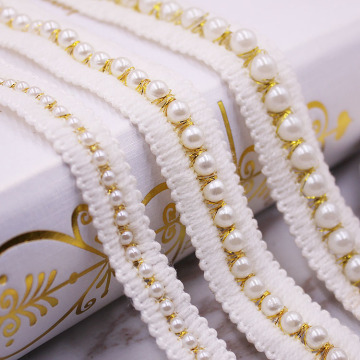 1yards/Lot White Cotton Pearl Beaded Embroidered Fabric Lace Ribbon Lace Fabric Trim Handmade Sewing Supplies Craft Decoration