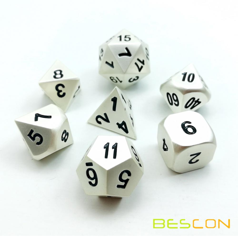 Matt Silver Solid Metal Rpg Dice Set 1