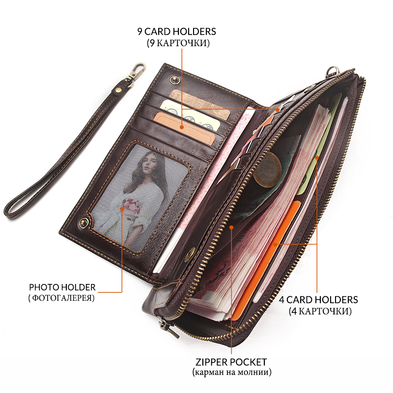 2020 Men Wallet Clutch Genuine Leather Brand Rfid Wallet Male Organizer Cell Phone Clutch Bag Long Coin Purse Free Engrave