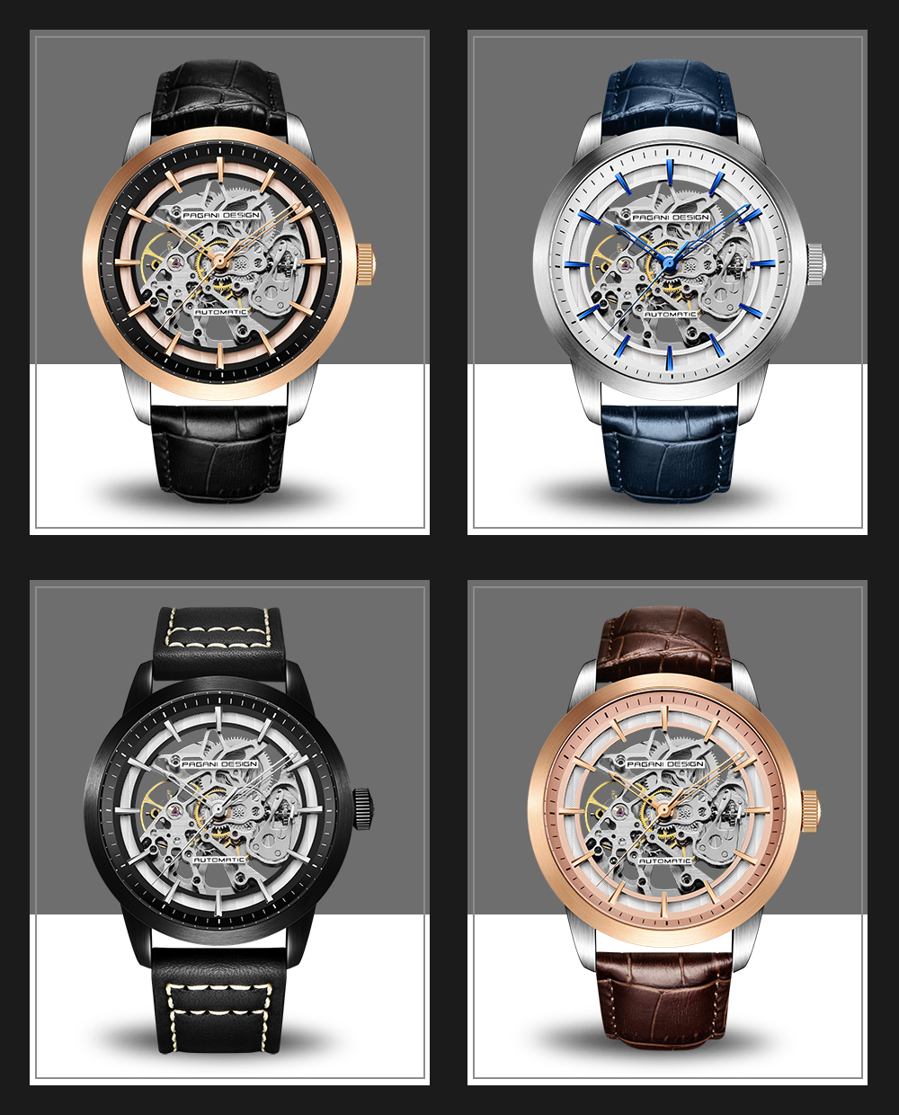 PAGANI DESIGN Business Man Watch Luxury Skeleton Hollow Leather Men's Wristwatch New Mechanical Male Clock Relogio Masculino