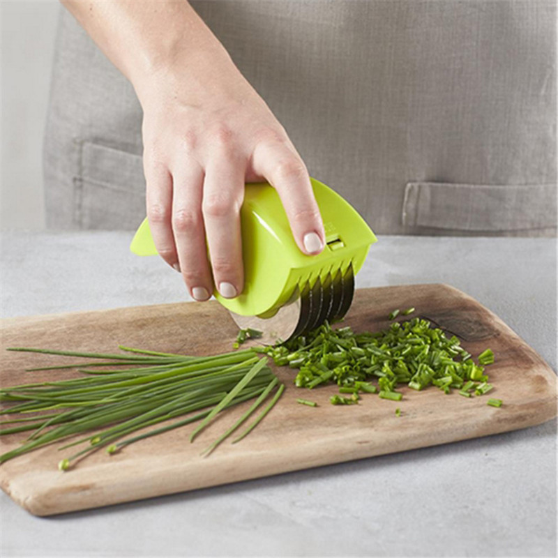 Stainless Steel Blade Kitchen Vegetable Chop Herb Rolling Roll Rollers Mincer Manual Hand Scallion Cutter Slicers