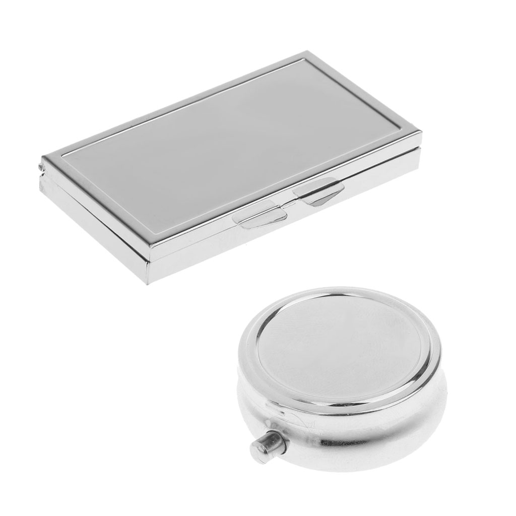2pcs Travel Round Square Metal Pill Storage Case Box Vitamins Holder Organizer Pocket Medicine Dispenser Container